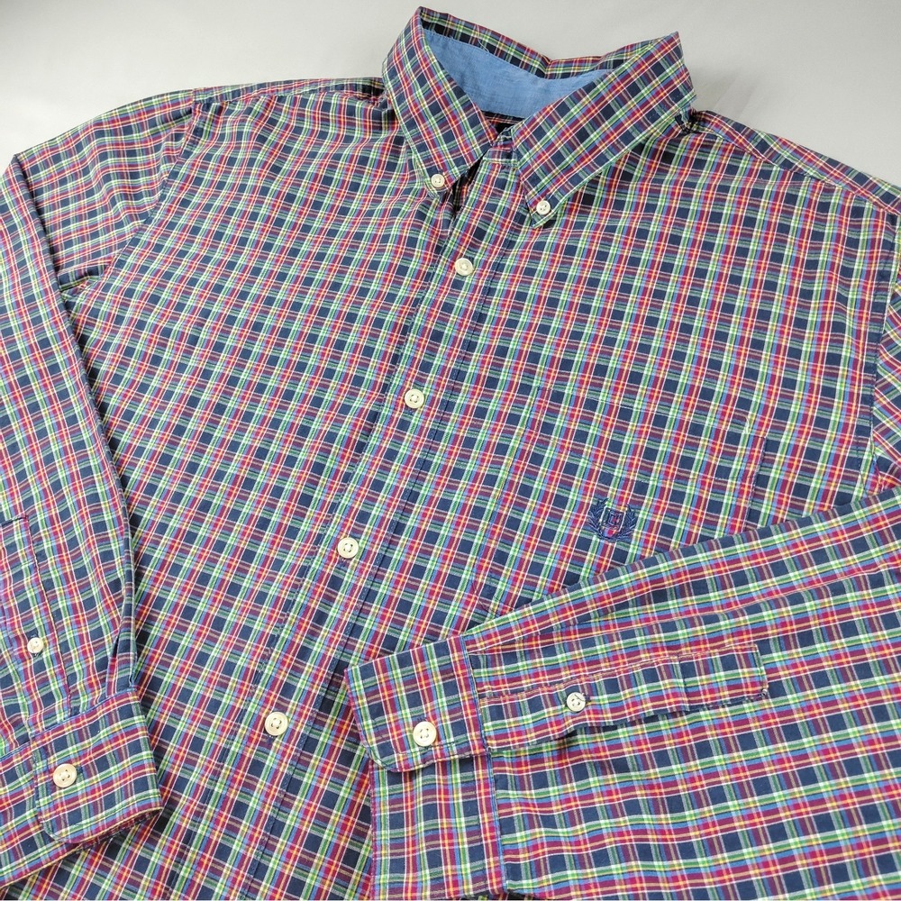 Chaps Men's XL Blue Red Green Plaid Button Up Shirt Long Sleeve Cotton Blend
